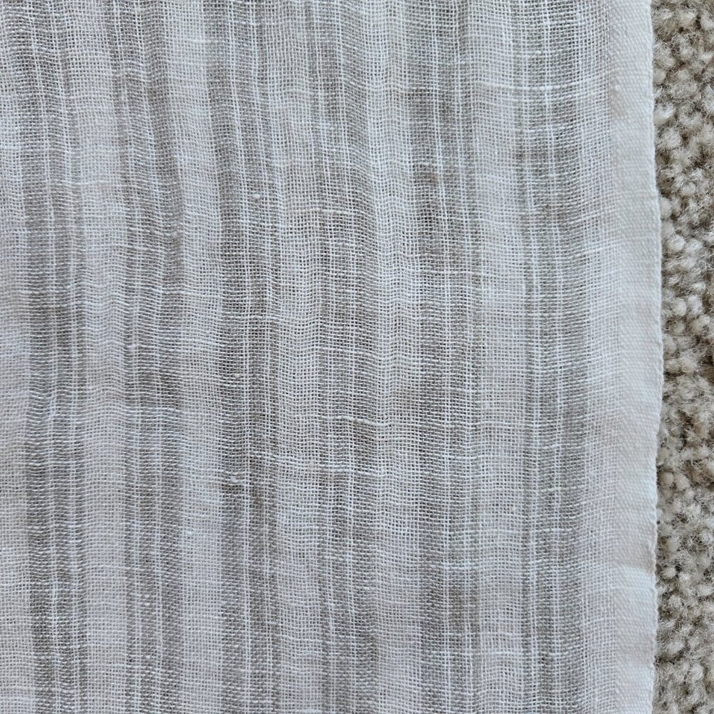 NWT Linen Cotton Wrap Scarf *SMALL STAIN* Grey White Stripe - Picture 6 of 9